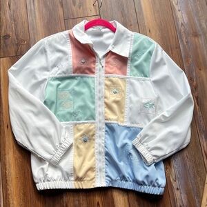 Vintage Alfred Dinner Colorful Pastel Patchwork Nautical Zip-Up Jacket